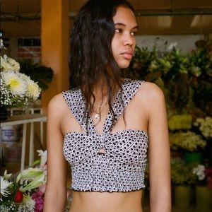 Urban Outfitters Kiara Smocked Tie-back Crop Top